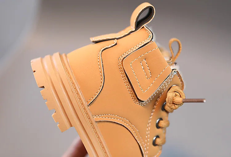 New Children's Fashion Boots Winter Thickened Boys Girls' Anti Slip Warm Leather Boots Side Zipper Solid Color Kids Casual Shoes kids_shoes