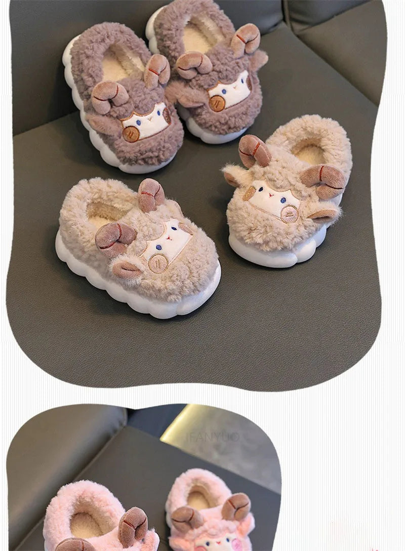 Cute Cartoon Winter Children Sheep Slippers Boys Girls Kid Indoor Anti Slip Warm Home Slippers Soft Comfortable Baby Plush Shoes kids_shoes