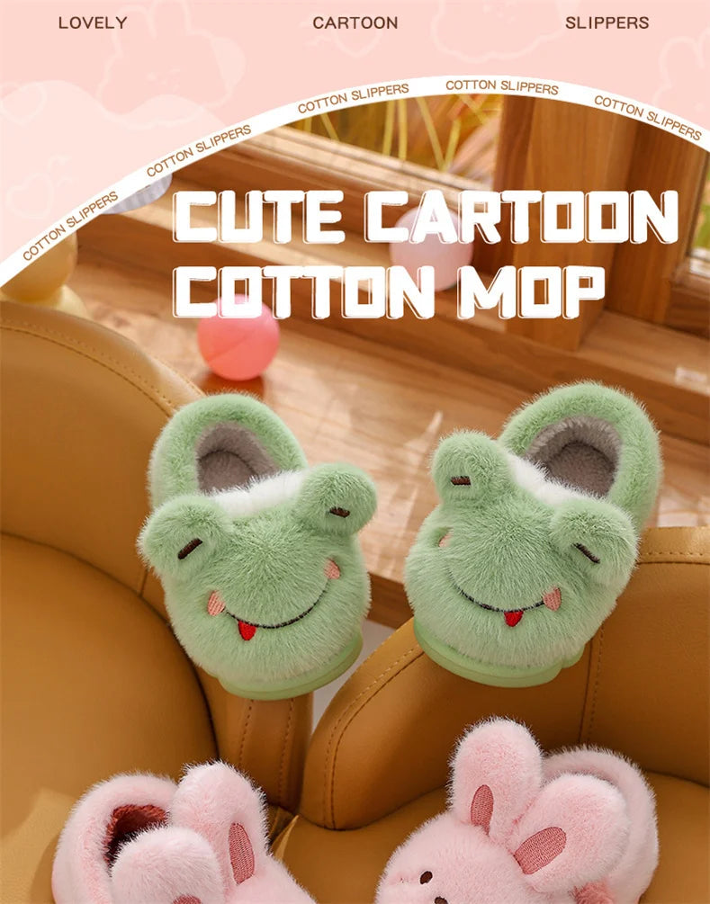 New Children's Cartoon Animals Wrap Plush Slippers Soft Sole Non-slip Winter Warm Baby Boys Girls Indoor Home Cotton Shoes kids_shoes