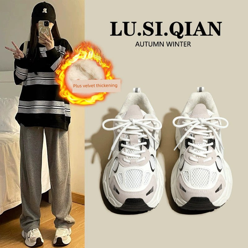 Internet Celebrity Autumn and Winter Fleece-Lined Platform Casual Daddy Shoes sneakers_platform