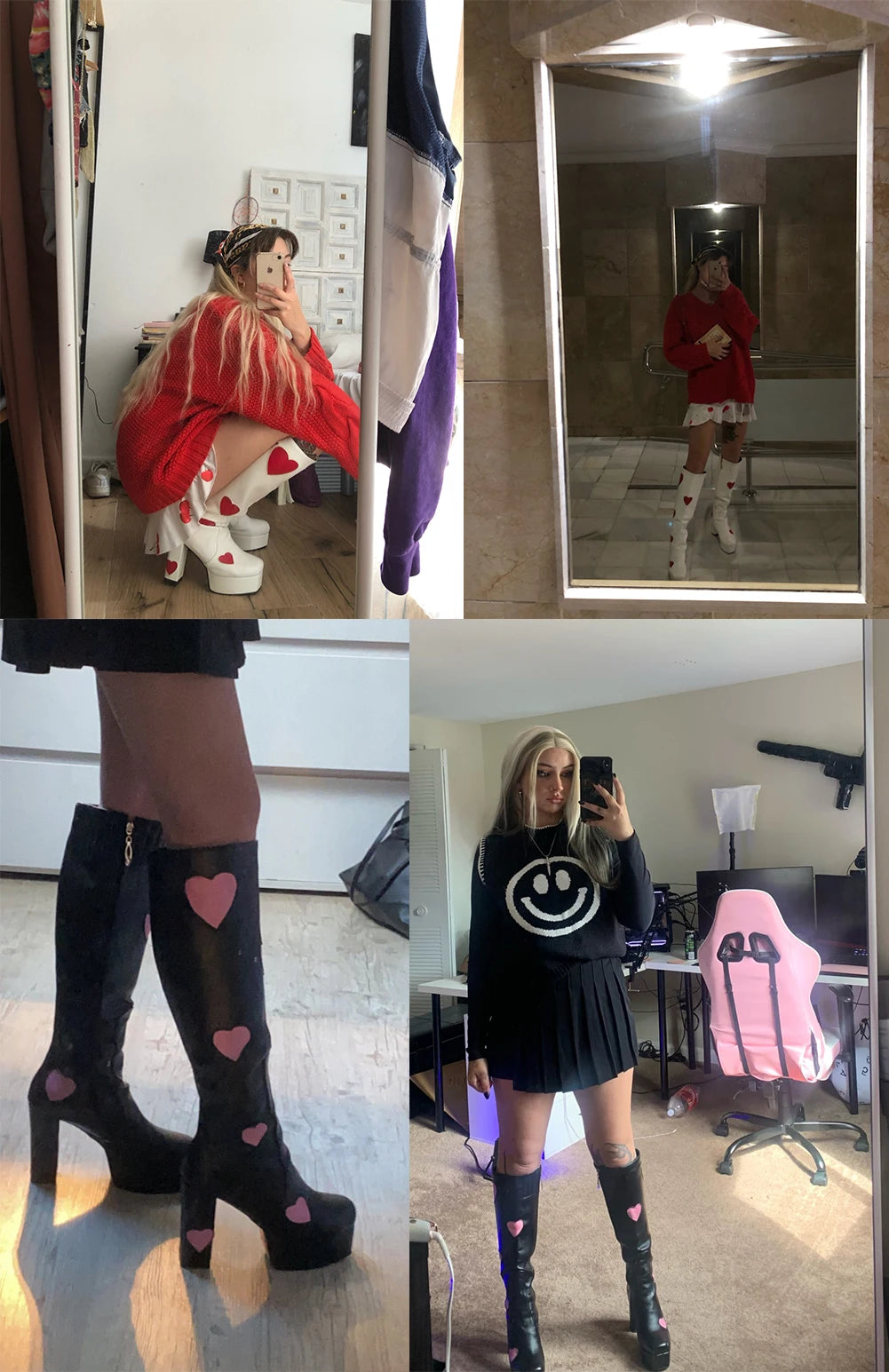 RIBETRINI Brand Design Candyfloss Love Heart Print Mid Calf Boots Zip Platform Block Heels Chunky Trendy Shoes Woman Big Size 43 boots_platform