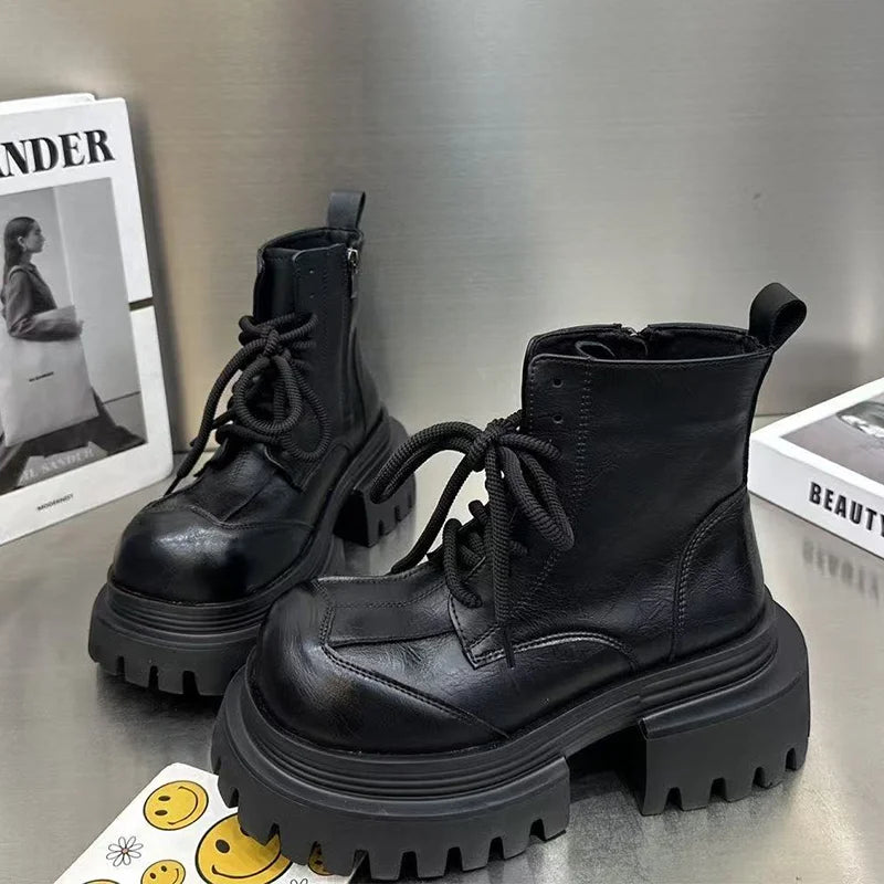 Women's Boots Flats Platform Designer Fad Sport Shoes for Woman Ankle Boots 2025 Winter New Trend Retro Motorcycle Boots Mujer boots_platform