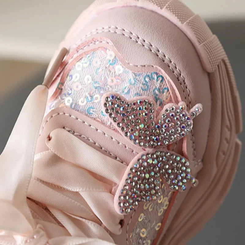 1-6Y New Girls' Sports Shoes Anti Slip Soft Sole Sequin Shinny Butterfly Cute Tennis Running Shoes Princess Shoes for Baby Girls kids_shoes