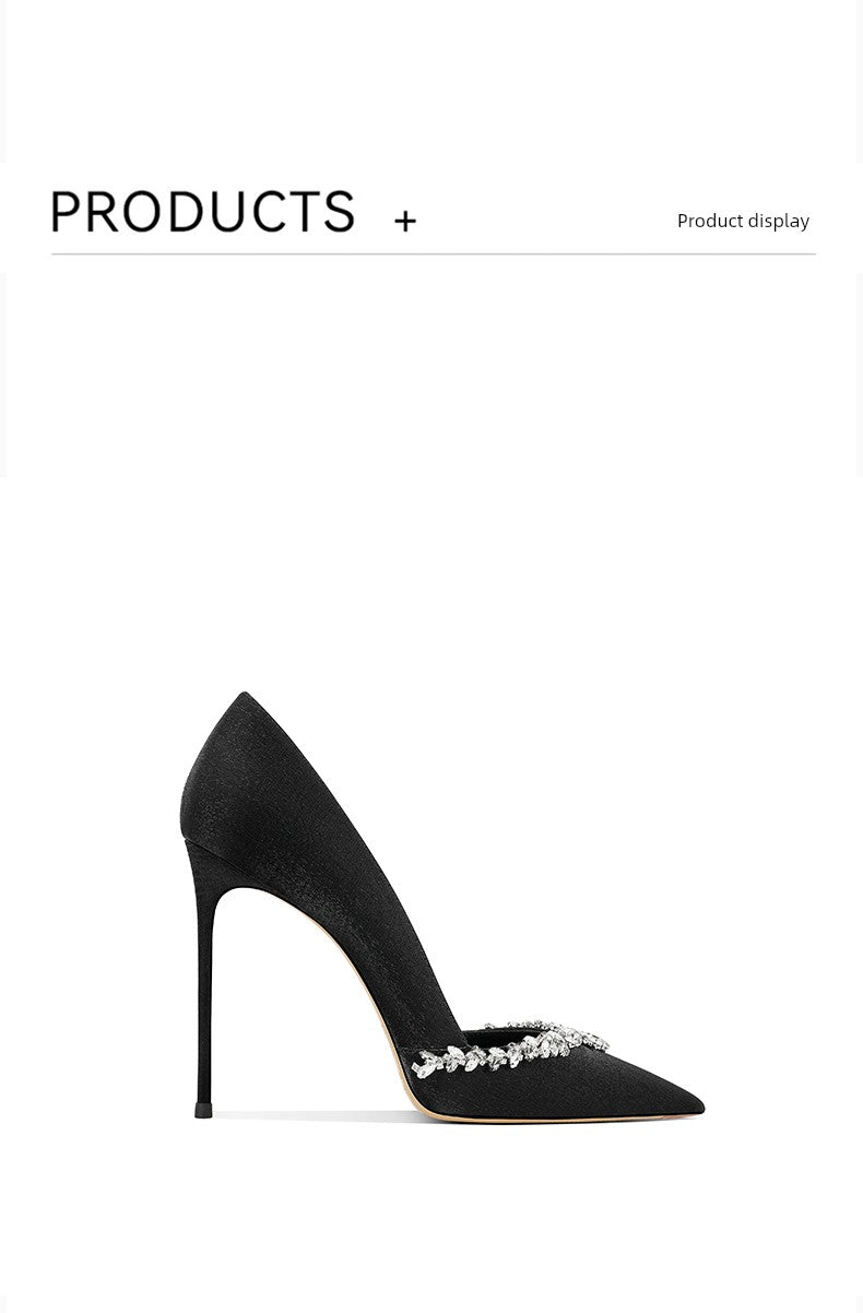 Adult Lady like Woman Black Refined Grace Crystal High Heels Women 2025 New Arrival Women Pointed Toe Stiletto Heel Internet Celebrity Burst Flats Flats OL heels_stiletto