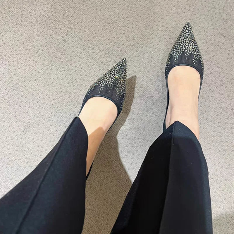 Spring and Autumn 2025 New   Mesh Pointed Shallow Mouth Sexy Stiletto Shoes heels_stiletto