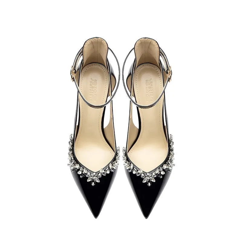 Pointed High Heels for Women Stilettos 2025 Spring New Sexy Rhinestone Temperament Baotou Sandals Single Buckle Shoes heels_bridal