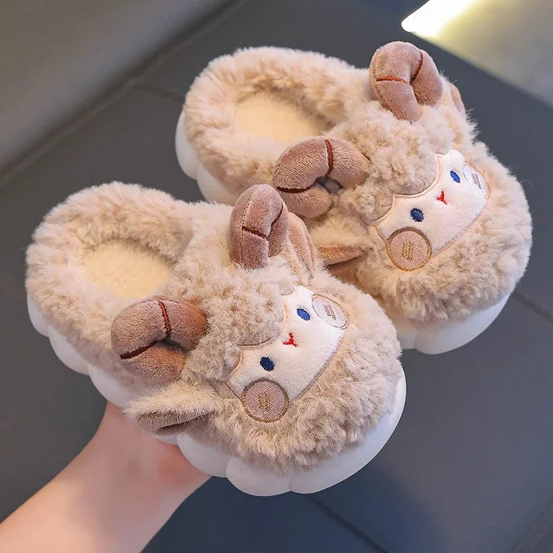 Cute Cartoon Winter Children Sheep Slippers Boys Girls Kid Indoor Anti Slip Warm Home Slippers Soft Comfortable Baby Plush Shoes kids_shoes