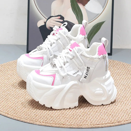 12CM Genuine Leather Flats Lace Up Fashion Women Spring Autumn Platform Wedge Flats Shoes Chunky Sneaker Vulcanize sneakers_platform