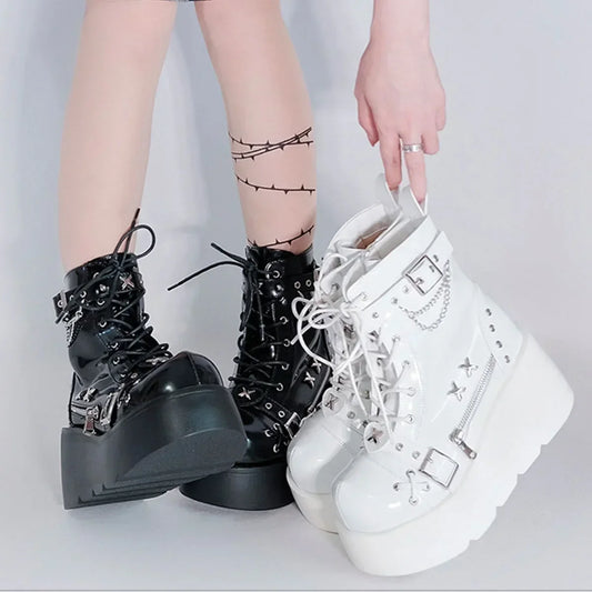 New Gothic Style Platform Vampire Cosplay Women Mid-calf Boots 2024 Winter Wedges Comfy Women Motorcycle Boots Shoes boots_platform