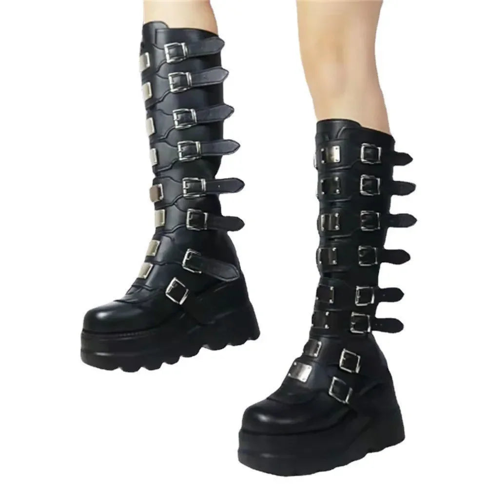 Long Boots for Women Gothic Shoes Platform Knee High Boots Punk Black Sexy Motorcycles Boots New Halloween Cosplay Women's Shoes boots_platform