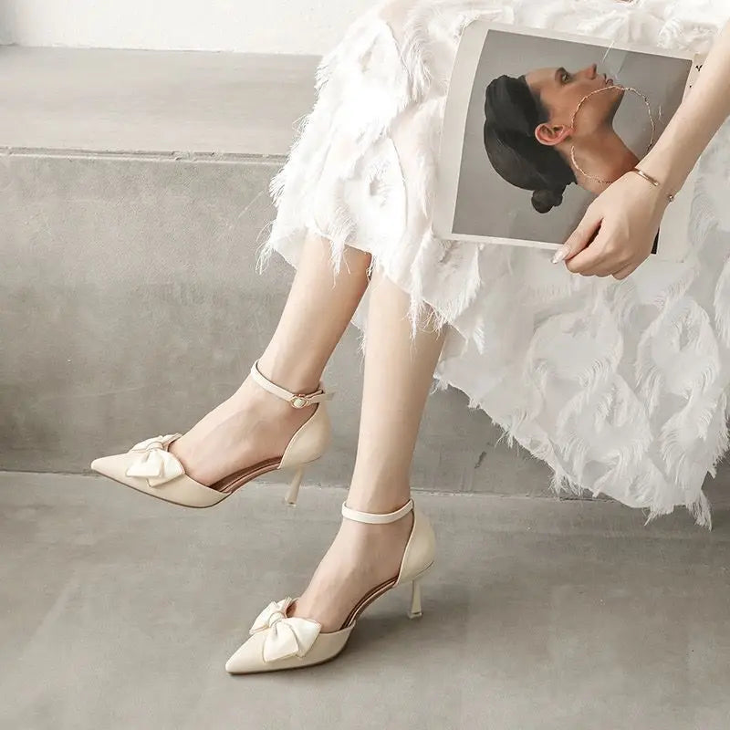 Medium Heel Heels Women's Shoes Trend Pointed Toe Butterfly Stilettos Elegant Dress Weddings Bridal Party White Designer heels_stiletto