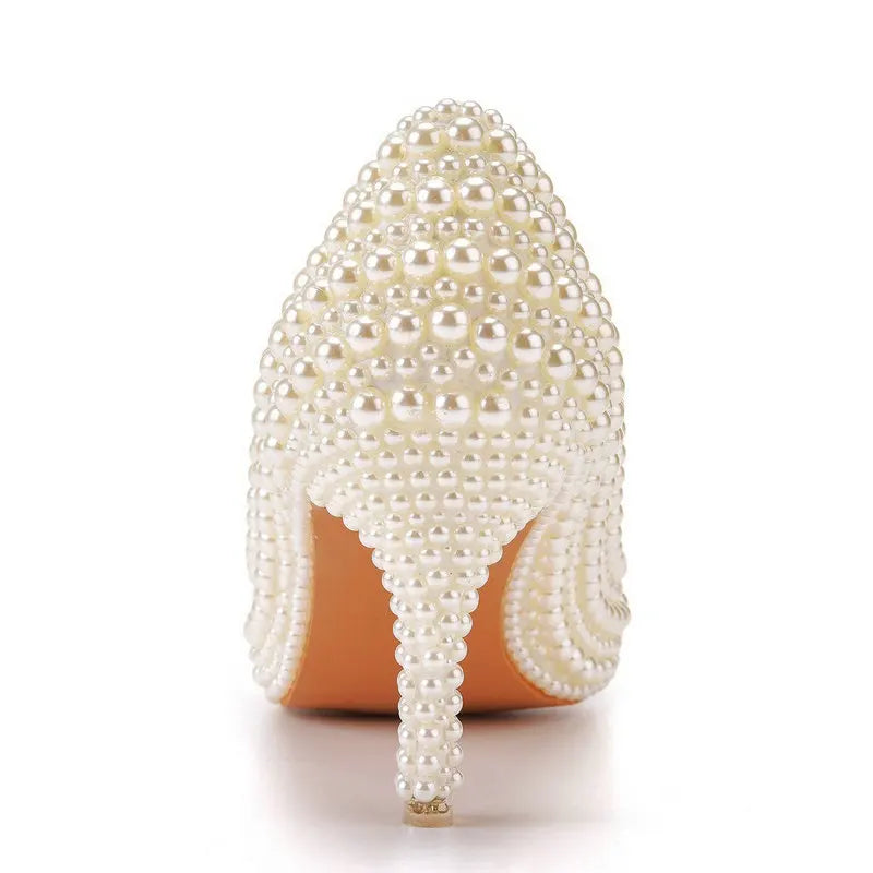 11cm Pearl Wedding Shoes Thin Heel Pointed Single Shoe Large Size Women's Shoes Bride Shoes Dinner Women's Pumps heels_bridal