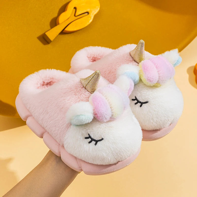 Children's cotton slippers autumn and winter cute pony girl indoor home child baby princess fur slippers for women winter kids_shoes