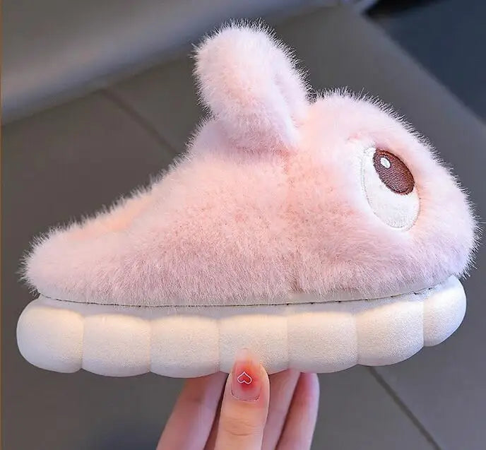 Winter Children's Cotton Shoes 2025 New Cute Rabbits Warm Plush Girls' Slippers Faux Fur Anti Slip Flat Boys' Home Slippers kids_shoes