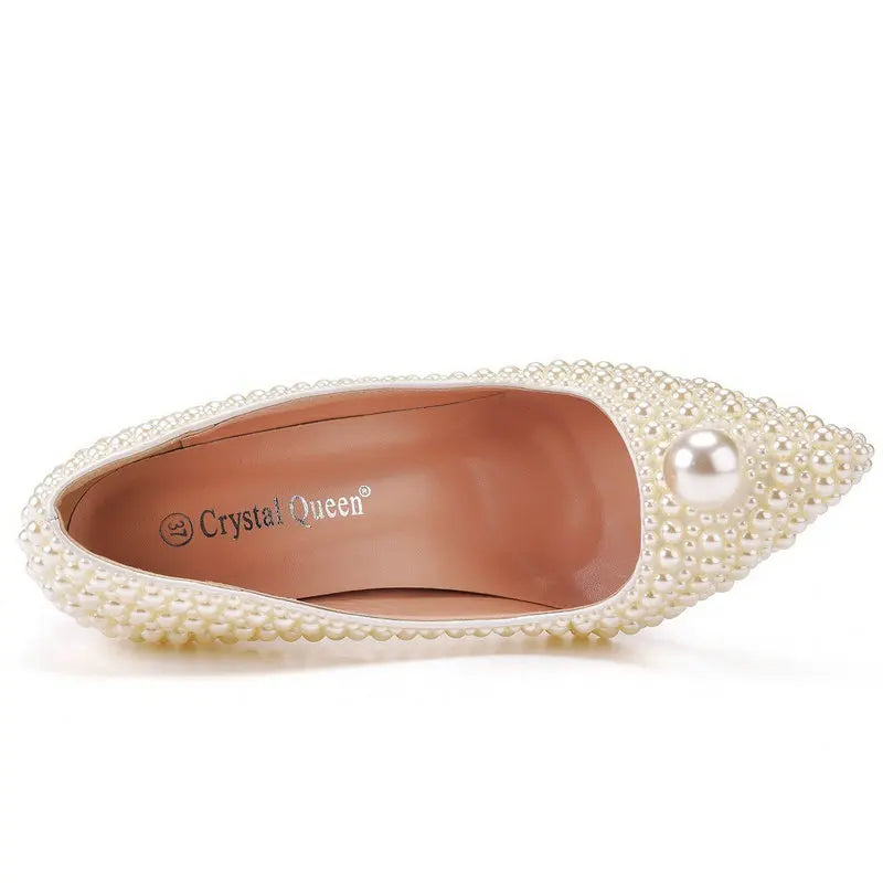 11cm Pearl Wedding Shoes Thin Heel Pointed Single Shoe Large Size Women's Shoes Bride Shoes Dinner Women's Pumps heels_bridal