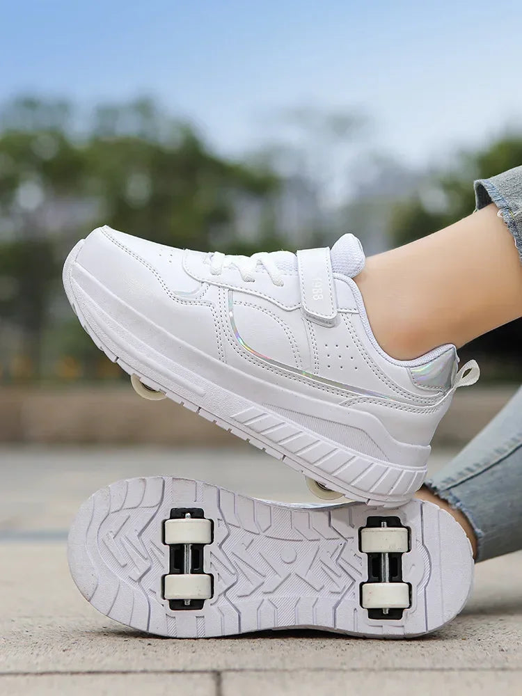 New Four Wheels Women & Girls PU Leather Children Roller Shoes Fashion Boys Sneakers Breathable Kids Skates Size 30-40 kids_shoes