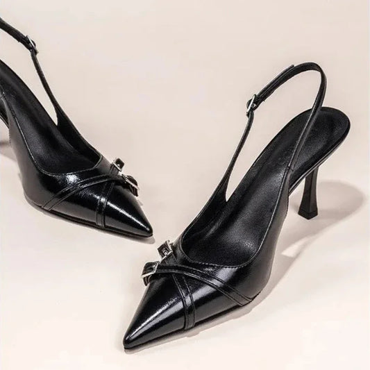 Fashionable Pointed Toe Shallow Mouth New High-heeled Shoes Summer Elegant Buckle Decorated Stiletto Black Women's Shoes Pumps heels_stiletto