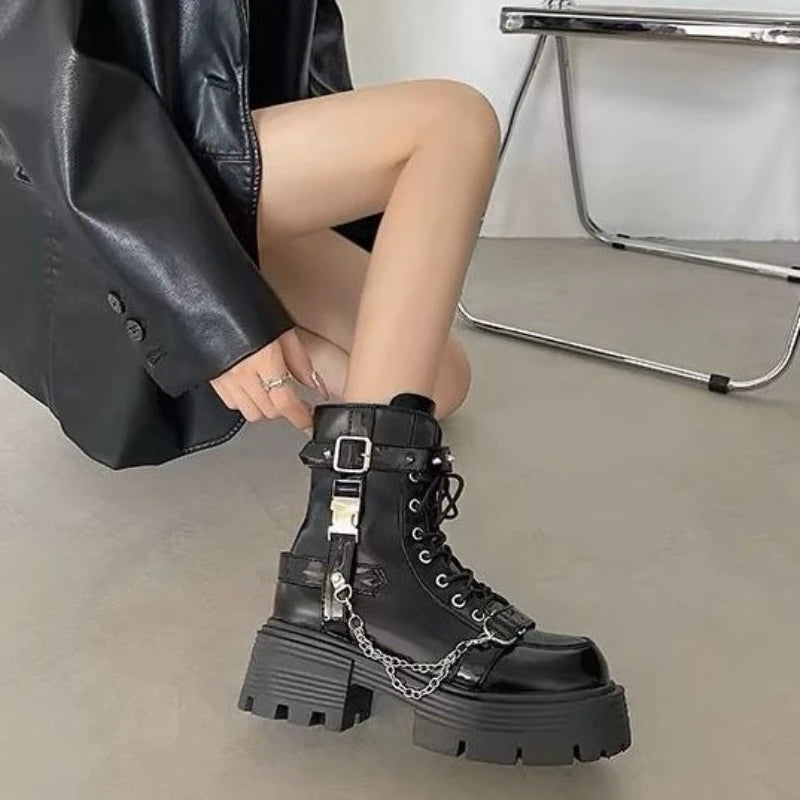 No Slip Soft Bottom Motorcycle Boots for Women Ankle Boots Outdoor Soft Bottom Women Platform Boots Botas Altas Plataforma Mujer boots_platform