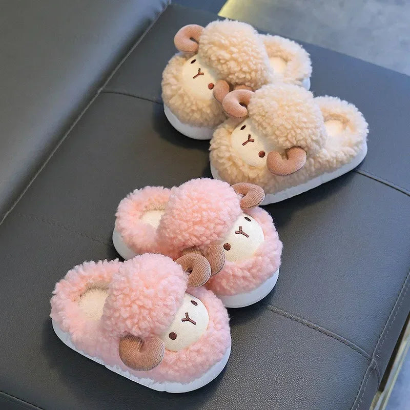 Winter Children Cotton Slippers Boys Girls Warm Anti Slip Home Slipper Fashion Cute Cartoon Alpaca Kids Parent-Child Plush Shoes kids_shoes