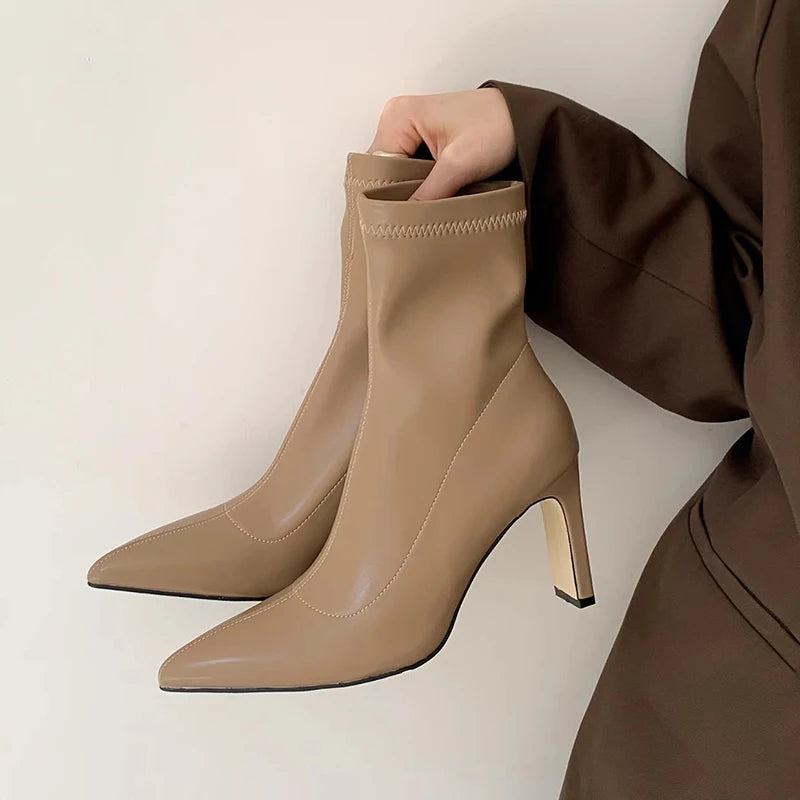 High Heel Women Slim Ankle Boots Fashion Elegant Pointed Toe Short Booties Spring Autumn Laides Street Style Shoes boots_highheel