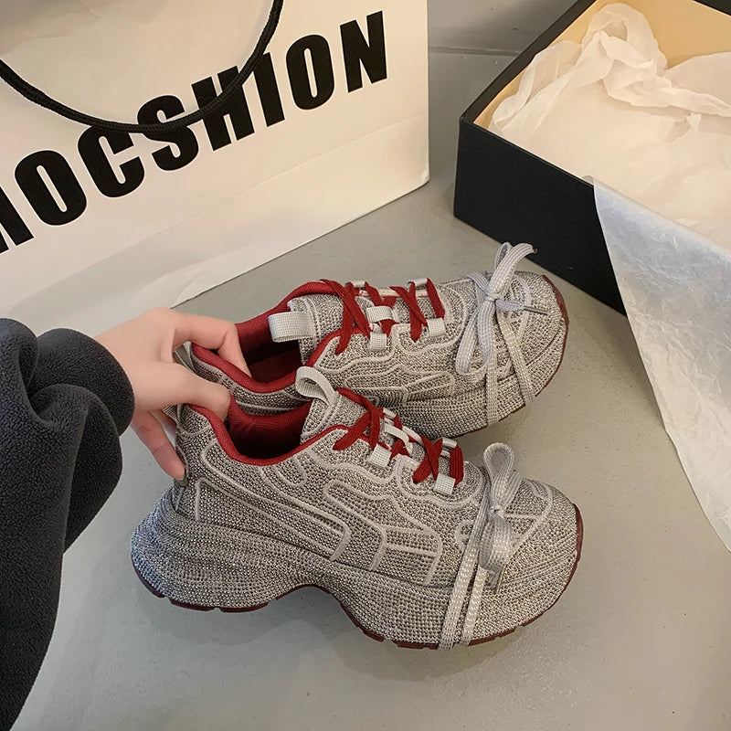 Man Tian Xing Shui Diamond Dad's Shoes for Women 2025 New Fashionable and Stylish Thick Soled Casual Sports Shoes sneakers_platform