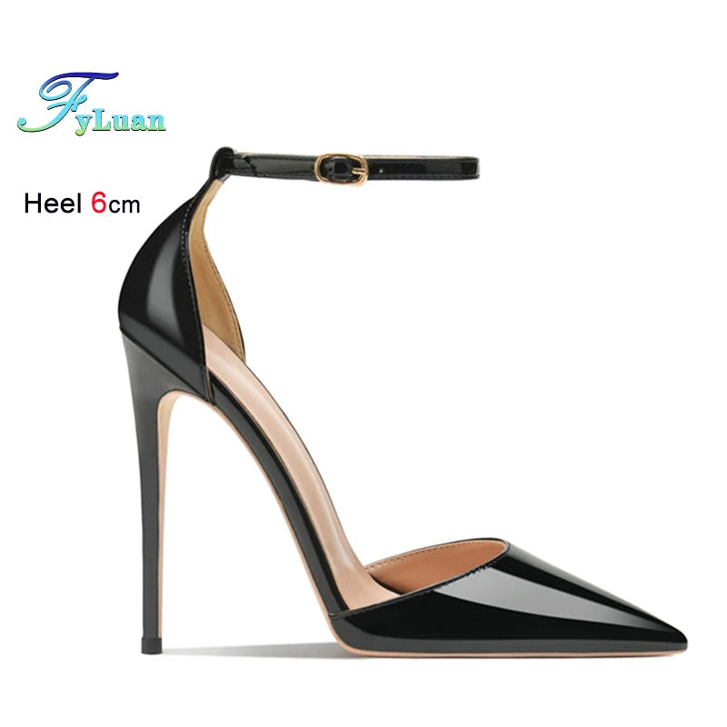 6cm 8cm 10cm 12cm Patent Leather Women Ankle Strap Pumps Pointed Toe Sexy High Heel Shoes Customize 33-46 Stiletto Talon Femme heels_stiletto