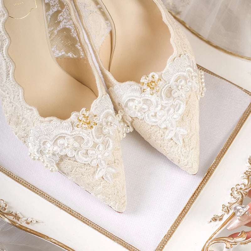 2025 Summer Cutout Women's Mesh Embroidered Pointed Toe Stiletto Heels Lace Shoes heels_stiletto