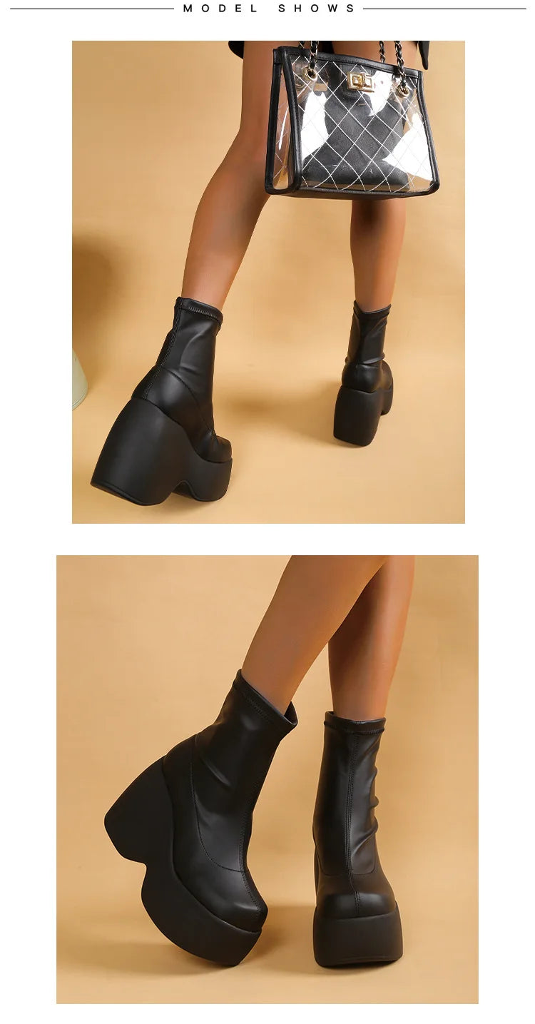 Brand Women Boots Gothic Style Platform Women Ankle Boots High Quality Walking Comfy Woman Shoes New Sexy High Heels Big Size 43 boots_platform