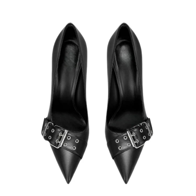 12CM Stiletto Women Pointed Party Shoes Fashion Women Buckle Strap Designer Shallow Elegant Office Pumps Matte Black High Heels heels_stiletto