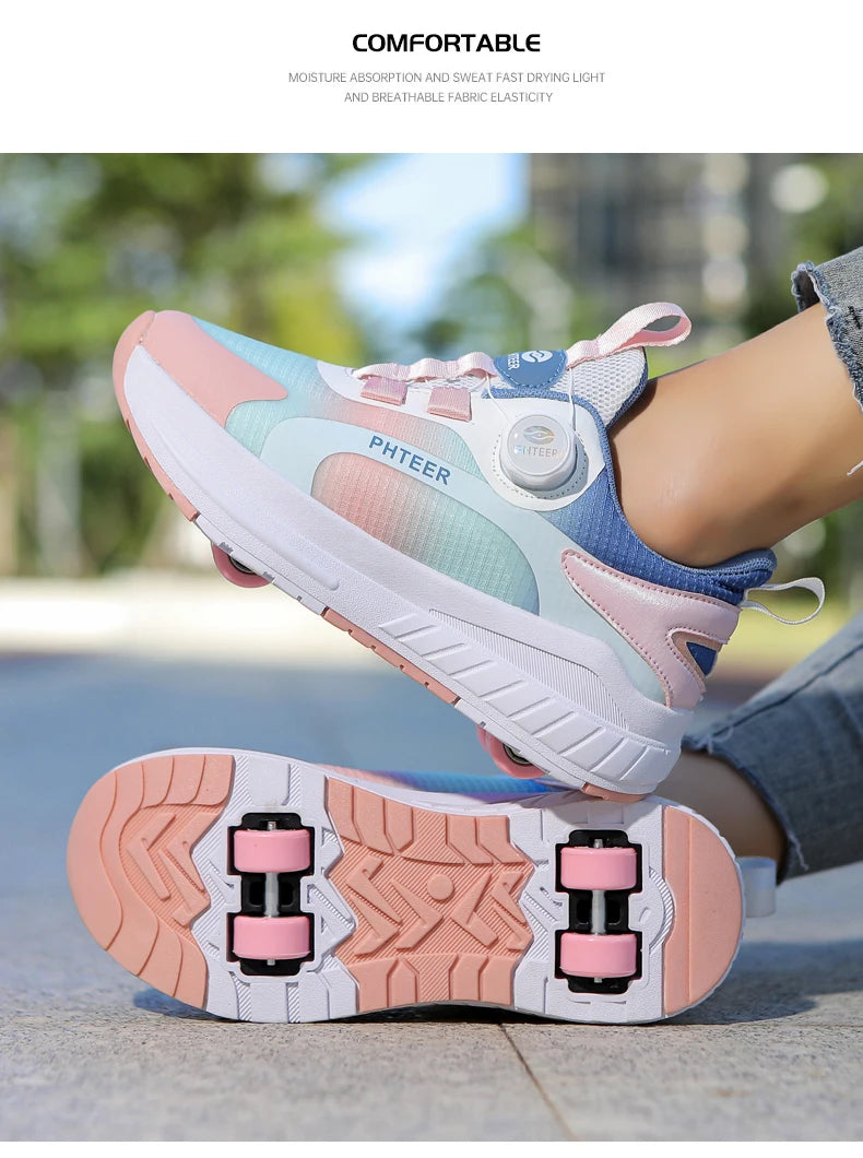 Fashion 4-wheel roller skates sneakers for students children outdoor wheel shoes Multifunctional sports shoes kids_shoes