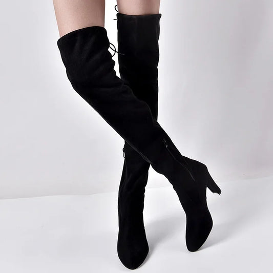 Botas Mujer Invierno In Over The Knee Women Boots Stretch Fabrics High Heel Slip on Shoes Pointed Toe Long Botte Femme 2026 boots_highheel