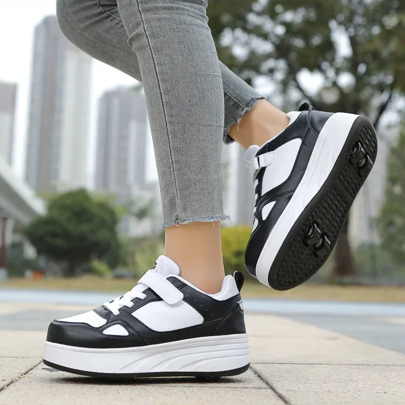 New Four Wheels Women & Girls PU Leather Children Roller Shoes Fashion Boys Sneakers Breathable Kids Skates Size 30-40 kids_shoes