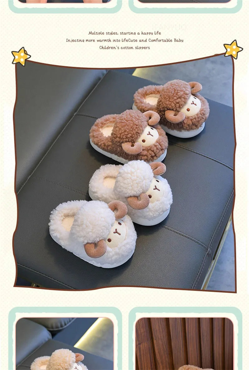 Winter Children Cotton Slippers Boys Girls Warm Anti Slip Home Slipper Fashion Cute Cartoon Alpaca Kids Parent-Child Plush Shoes kids_shoes