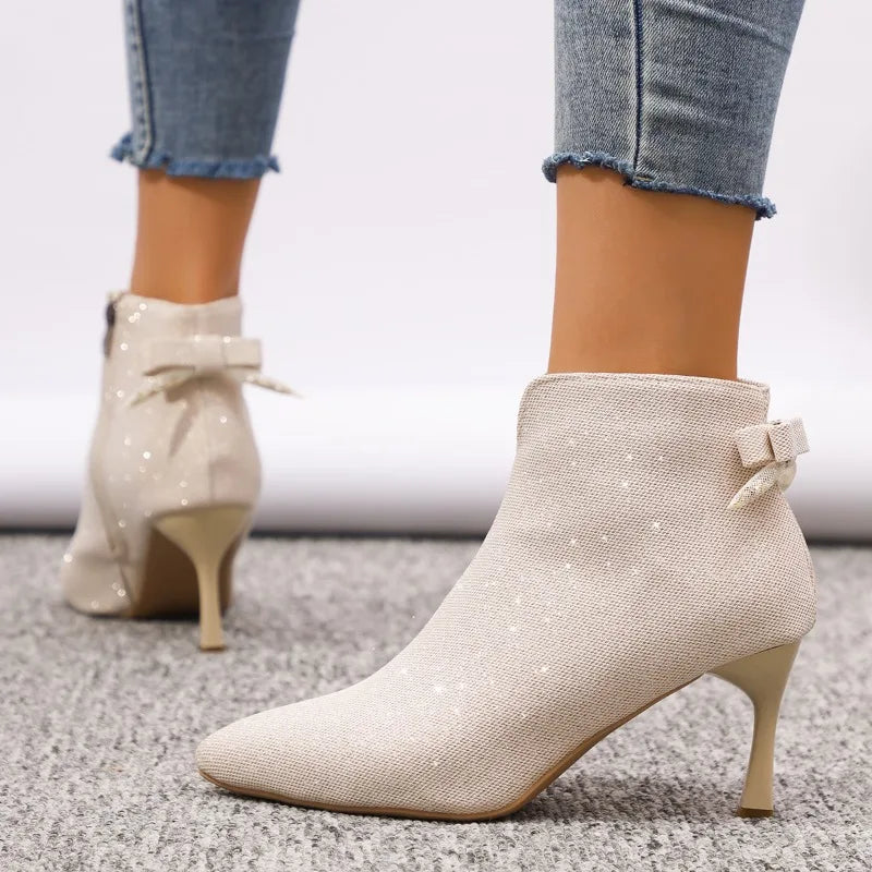 2025 Women's Thin High Heels Boots Autumn New Fashion Zip Shoes Women Bling Sexy Pointed Toe Party Ankle Boots Women Botas Mujer boots_highheel