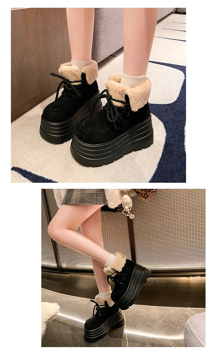 New Women Winter Warm Snow Boots 10CM High Platform Short Booties Designer Suede Leather Cotton Shoes Woman Ankle Botas Mujer boots_platform