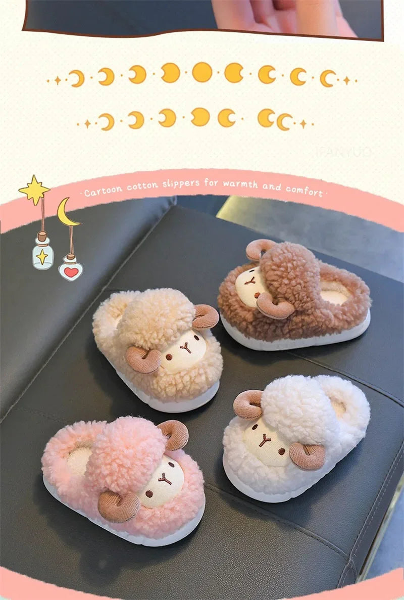 Winter Parent-child Warm Cotton Slippers Plush Children Cotton Boots Cute Cartoon Boys Girls Kids Anti Slip Indoor Home Slippers kids_shoes