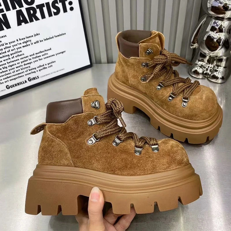 Flats Ankle Boots for Women Platform Designer Shoes Lace Up Fashion Winter Snow Boots 2025 New Suede Cozy Chelsea Botas De Mujer boots_platform