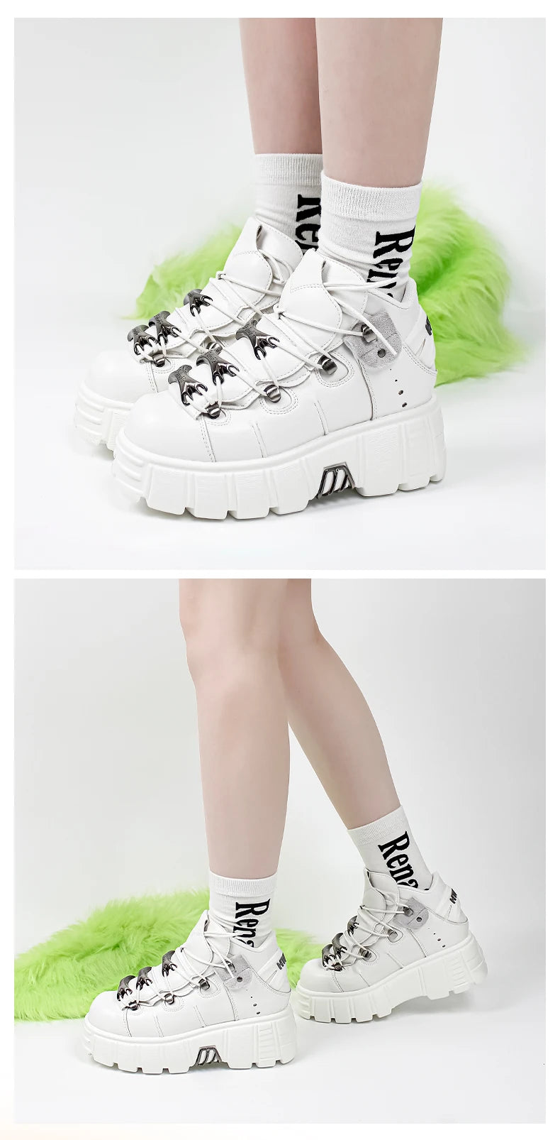 2025 New Brand Punk Style Women Shoes Lace-up heel height 6CM Platform Shoes Woman Rock Boots Metal Decor Woman Sneakers boots_platform