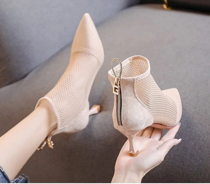 2024 Hot Seller New Women Mesh Sandals Boots,Sexy Summer High Heels,Holllow Out Shoes,Back Zip,Pointed Toe boots_highheel