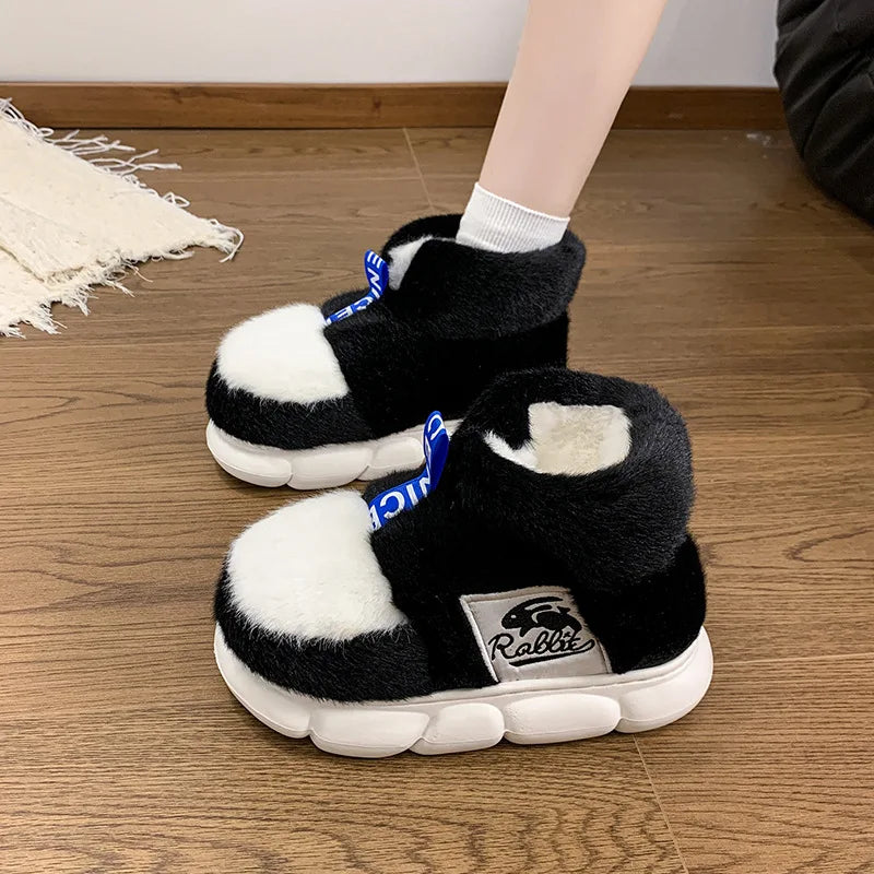 2025 Women's Winter Warm Shoes Plush Lining Indoor Slippers Couples Platform Heel High Top Snow Boots Female Male Home Slipper kids_shoes