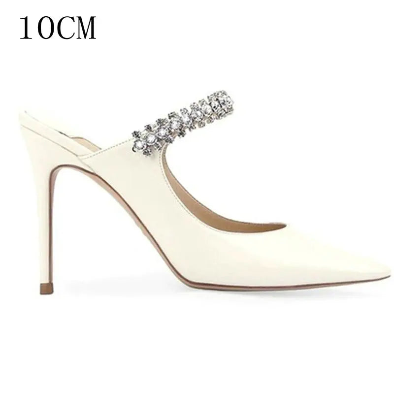 2025 Summer New High-heeled Stiletto Pointed Rhinestone Slippers Women's Outer Wear One-word with Baotou Half Drag Muller Shoes heels_bridal