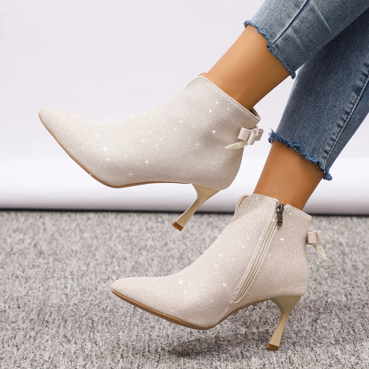 2025 Women's Thin High Heels Boots Autumn New Fashion Zip Shoes Women Bling Sexy Pointed Toe Party Ankle Boots Women Botas Mujer boots_highheel