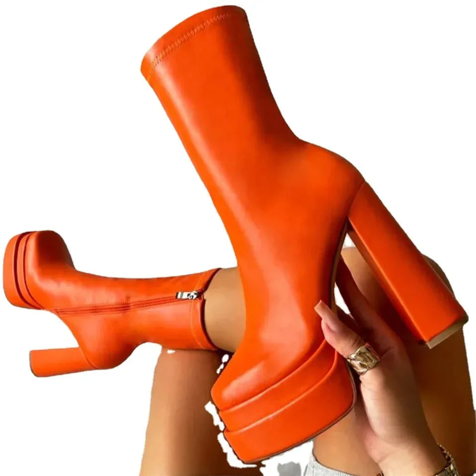 Woman Shoe 2023 New in Fashion Platform Boots Ladies High Quality Luxury Women Leather Boots Super High Heels Boots Women boots_platform