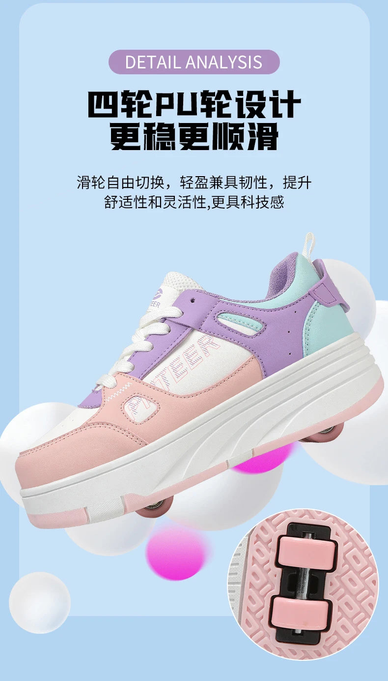 Fashion Double Row 4-Wheel Skates Roller Shoes with Wheels Dual-Purpose Roller Sneakers for children and adults kids_shoes