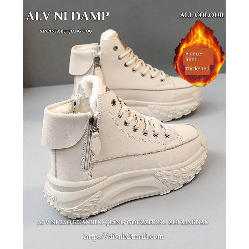 Genuine Leather High-Top Best Selling Autumn and Winter Leisure Sports White Shoes sneakers_platform