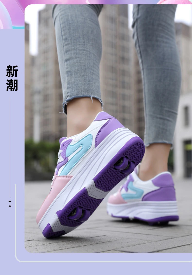 Children's Outdoor Sports Roller Skates Shoes Single Row Wheel kids Sliding Shoes four-Wheel for boys and grils kids_shoes