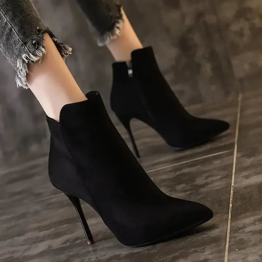 High Heels Booties Heeled Short Shoes for Woman Footwear Pointed Toe Sexy Suede Black Women's Ankle Boots New Rock Hot Boot boots_highheel
