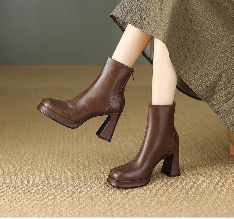 Night Club Platform Thick Heel Women Ankle Boots Fashion Square Toe Slim Short Booties Party Stripper Female Shoes boots_platform