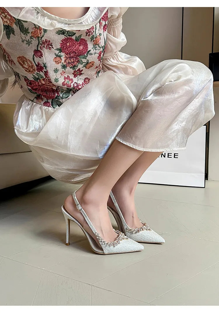 2025 Summer Pointy Head Shallow Mouth Baotou Sandals Women Fine White Beautiful French Rhine-Style High Heels Wedding Pumps heels_bridal