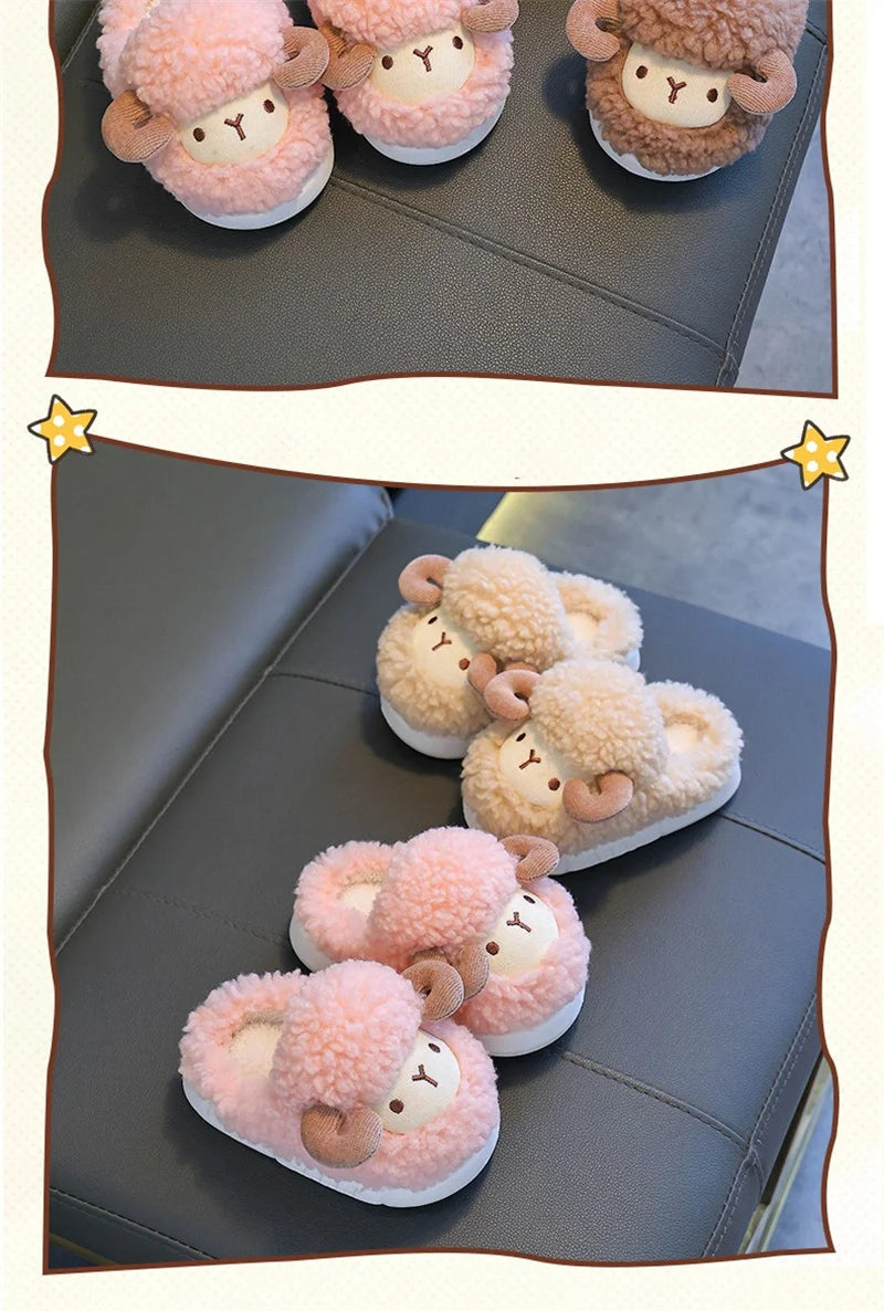 Winter Children Cotton Slippers Boys Girls Warm Anti Slip Home Slipper Fashion Cute Cartoon Alpaca Kids Parent-Child Plush Shoes kids_shoes